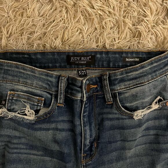 Judy Blue Skinny Jeans Blue Distressed Tapered - Picture 2 of 4